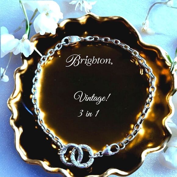 BRIGHTON 3 in 1 Silver Circle Choker Necklace/Bracelets VINTAGE INSPIRED! - Picture 1 of 13